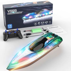 Bateau de course télécommandé V555 rapide avec lumières LED, étanche, haute vitesse, modèle de jouet pour piscine et lac - Product Image 5