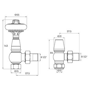 IVANCI Vannes de <span class=keywords><strong>radiateur</strong></span> coudées traditionnelles <span class=keywords><strong>en</strong></span> laiton 15mm /1/2 ''Vannes de <span class=keywords><strong>radiateur</strong></span> antiques <span class=keywords><strong>en</strong></span> <span class=keywords><strong>fonte</strong></span> Paire de thermostats de <span class=keywords><strong>radiateur</strong></span> - Product Image 5