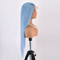 Wig Rambut Lurus Panjang Warna Biru Es dengan Lace Front, Belahan Tengah, Serat Tahan Panas, Silky Matte, Wig Lengkap untuk Wanita, Grosir Pabrik