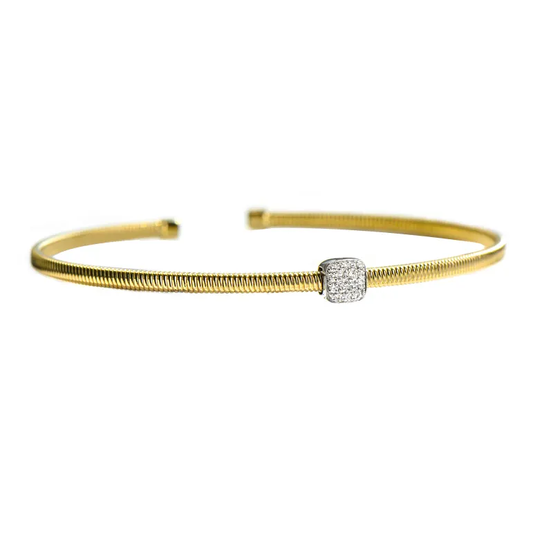 Baroli hot sale custom statement fine jewelry 14k 18k solid gold iced out diamonds screw thread bangles for women
