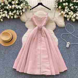 Vestido Midi Plisado Elegante de Verano con Estampado Digital y Cintura Natural de Encaje para Mujer - Product Image 1