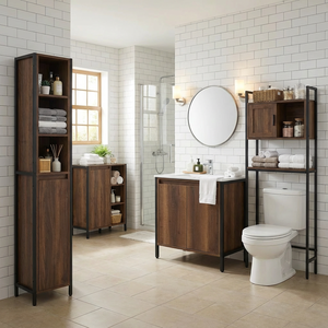 Meuble de salle de bain moderne, haut et étroit, gain de place, en bois et métal, 4 étagères, pour appartement, hôtel, décoration intérieure - Product Image 3