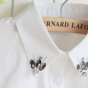 Strass perlen hemd mit Strass perlen im koreanischen Stil für Frauen, elegant mit einem blusen artigen Kragen mit spitzem Kragen - Product Image 3