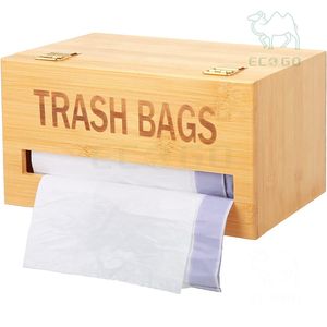 Meilleur distributeur de sacs à ordures Porte-rouleau mural Organisateur de sacs à ordures de cuisine en bambou - Product Image 1