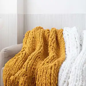 fabrik direktverkauf natur maschine waschbar luxus handgefertigt gestrickt wurf klobig chenille gestrickte decke