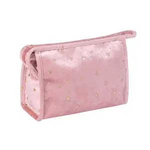 Custom Velvet star pattern Pouch Luxury Beauty Makeup Bag Zipper Closure Travel Cosmetic Bag For Women