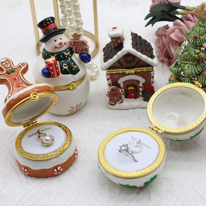 Wholesale Luxury Christmas Collection Cute Style Printed <strong>Ceramic</strong> <strong>Jewelry</strong> <strong>Boxes</strong> Snowman Christmas Tree Ring Earrings Necklace - Product Image 2