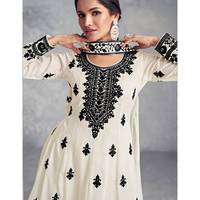 Ensemble Anarkali Salwar brodé blanc et noir de luxe pour femmes, tenue ethnique pakistanaise et indienne 3 pièces, robe élégante pour mariage et soirée
