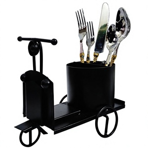 Luxury Metal <b>Cycle</b> Cutlery Holder with Tissue Paper <b>Stand</b> Black Iron Flatware Organizer for Kitchen Dining Table Countertop Rest - Product Image 1