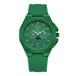 Customized logo hot selling rubber strap Japanese high quality movement green water resistant quartz watch
