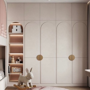 <span class=keywords><strong>Dressing</strong></span> intégré en bois massif de style crème français, avec coiffeuse intégrée pour un rangement élégant de la chambre, garantie 5 ans - Product Image 1