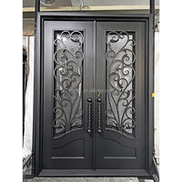 Porte d'entrée double en fer forgé, personnalisable en couleurs, tailles, poignées et vitres, best-seller, export, porte extérieure en métal
