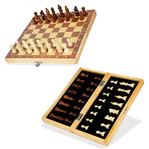 Custom Chess Games High Quality Sticker Craft Wooden Folding Chess Board Game Set