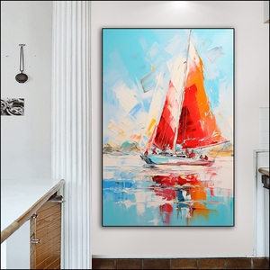 Artistico <span class=keywords><strong>Sunrise</strong></span> barca a <span class=keywords><strong>vela</strong></span> soggiorno versione ingresso dipinto a mano sfondo murale corridoio parete decorazioni per <span class=keywords><strong>la</strong></span> casa dipinti - Product Image 4