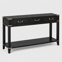 Console d'entrée moderne en bois massif noir avec vis apparentes et coins décoratifs, 3 tiroirs, pour couloir et hall d'entrée – Artisanat de luxe