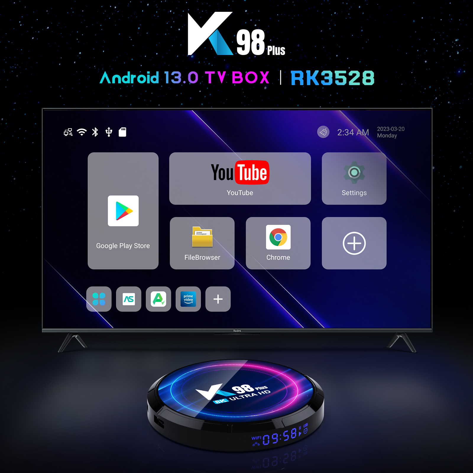 Quad Core Bluetooth 5.0 RK3528 K98 PLUS Android 13.0 TV Box
