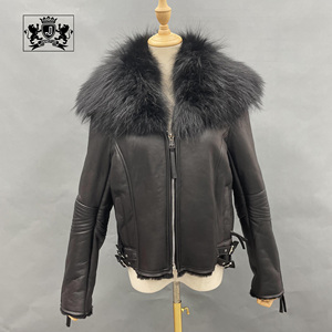 Janefur fábrica invierno nuevo gran mullido Real mapache Cuello de piel chaqueta de piel de oveja <span class=keywords><strong>abrigo</strong></span> de mujer chaqueta de cuero de oveja genuina - Product Image 4