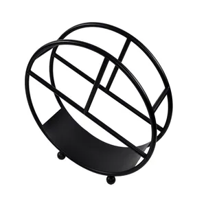 SEJR Fireplace Accessory Black Round Metal Firewood Rack Log Indoor Outdoor Firewood Holders