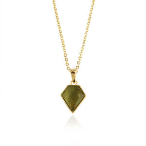 Collier en pierre précieuse moldavite naturelle, pendentif en forme de cerf-volant, laiton plaqué or 18 carats, léger, bijou authentique unisexe. - Product Image 1