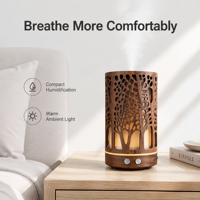 Diffuseur d'aromathérapie en bois ajouré avec veilleuse LED colorée, humidificateur de table 200 ml