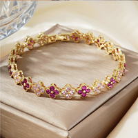 Nouveau design luxueux et haut de gamme, cuivre incrusté de zircon diamanté, bracelet trèfle coloré, tendance et polyvalent