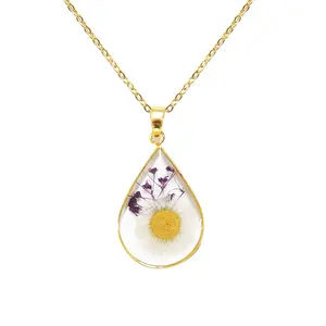 Ivy New Gold Teardrop Birth Month Flower Series Natural Dry Plant Specimen Necklace Rose Creative Pendant