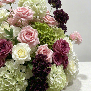 Centro de Mesa de Flores Artificiales de Seda Realistas en Tonos Neutros con Hortensias Verdes para Ceremonias de Boda y Decoración de Mesas de Hotel - Product Image 4