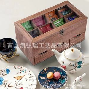 Simple <b>wooden</b> pull-out <b>tea</b> bag storage <b>box</b> with compartments for office <b>tea</b> room desktop <b>tea</b> bag and coffee storage. - Product Image 2