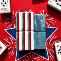 Mahjong Americano, Fichas Acrílicas Rojas y Azules con Guía Impresa con Diseño Floral Azul, Tapete de Juego de Mahjong, 166 Piezas