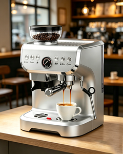 Machine à expresso semi-automatique avec moulin à café réglable et mousseur à lait, machine à café grain-à-tasse avec système d'eau chaude pour usage domestique - Product Image 1