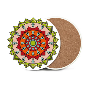 Dessous de verre ronds en céramique <span class=keywords><strong>Mandala</strong></span>, 5 pièces, sous-verre personnalisé, pour boisson de chien, ensemble de support, dessous de verre blancs en céramique - Product Image 5