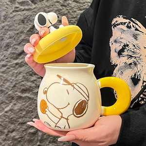 Mug à café en céramique mignon avec couvercle et paille, motif <span class=keywords><strong>Snoopy</strong></span>, capacité 500 ml, idéal pour un cadeau - Product Image 4