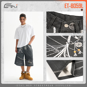 Summer Vintage Baggy 3/4 Denim Shorts Unisex Trompe L'oeil <span class=keywords><strong>Bermuda</strong></span> <span class=keywords><strong>Jeans</strong></span> Hommes Noir Jorts Baggy - Product Image 2