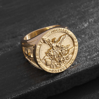 Tempusort Vente en gros Hiphop Anneaux en acier inoxydable plaqués or 18 carats Archange Saint Clair Exorciste Bijoux de mode pour hommes Cadeaux