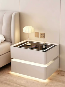 <b>Smart</b> Nightstand Modern <b>Bedside</b> <b>Table</b> Wireless Charging LED Light Digital Keypad Storage Cabinet Bedroom Furniture - Product Image 3