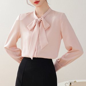 Camicie in Raso da Donna Stile Coreano Manica Lunga con Colletto a Fiocco Primaverile Elegante Camicetta <span class=keywords><strong>Blu</strong></span> da Ufficio <span class=keywords><strong>Camicia</strong></span> Casual - Product Image 5