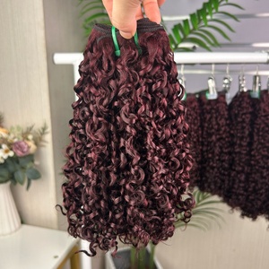 <b>Pixie</b> Curl Hair Bundles Super Double Drawn 100% Human Hair Full Density Pissy Bundles Wine Color - Product Image 5