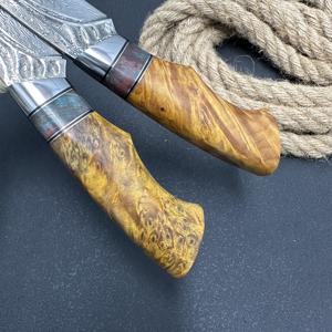 سكين صغير مستقيم من الفولاذ الدمشقي الشمال للبقاء على قيد الحياة في التخييم في الهواء الطلق دفاع ذاتي مزورة خشب حاد متين - Product Image 4
