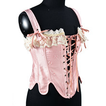 Corset rose à lacets pour femmes avec garniture d'épaule en dentelle blanche <span class=keywords><strong>Bustier</strong></span> de style vintage pour la taille - Product Image 4