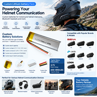 Batterie Li-Polymère 3.7V 600-800mAh pour Intercom de Casque Moto Personnalisé avec Connecteur 2 Broches et 3 Broches