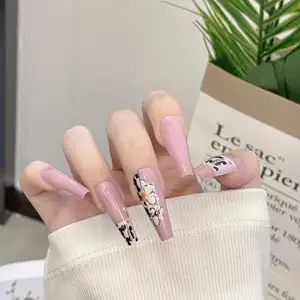 Alta qualidade longa bailarina roxo unhas produtos caixão imprensa nas unhas com impressão flor do prego arte