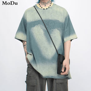 Camiseta <span class=keywords><strong>MoDu</strong></span> Unisex de Algodón 100% con Lavado Ácido, Oversize, Gruesa, Personalizada, de Corte Cuadrado, Cuello Redondo, Cuello Acanalado, Transpirable y Antiarrugas - Product Image 1