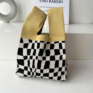 New Single Shoulder Woven Bag Black and <strong>White</strong> <strong>Handbag</strong> <strong>Small</strong> Design Knitted Tote Bag Collection Autumn and Winter - Product Image 3