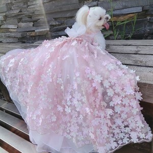 Vestido de Novia de Lujo para Mascotas Little Bear Foam con Cola de Flores de Cerezo y Bordado Floral Tridimensional - Product Image 1