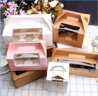Boîte cadeau de Noël en carton jetable avec poignée, fenêtre transparente, boîte à gâteau à trou unique, boîte à cupcakes de qualité alimentaire