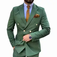 2022 Royal Green Herren anzug Zweireiher Slim Fit Formelle Hochzeits feier Anzüge Groom smen Blazer Pants 2-teiliges Set