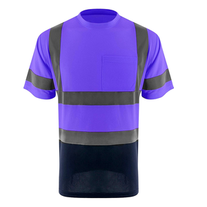 Camiseta de rayas reflectantes de secado rápido con bolsillo, camiseta reflectante de trabajo con cuello redondo, camisetas de manga corta reflectantes de seguridad de alta visibilidad - Product Image 2