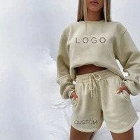 Ensemble Survetement Femme Personnalisé d'Usine de Vêtements – Survêtement Décontracté 2 Pièces Short et Sweat Imprimé Logo Automne Vêtements Pas Chers pour Femmes