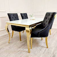 Ensemble de table à manger de luxe italienne pour villa, 4/6/8 chaises, acier inoxydable, marbre, finition brillante, meubles de salle à manger assemblés