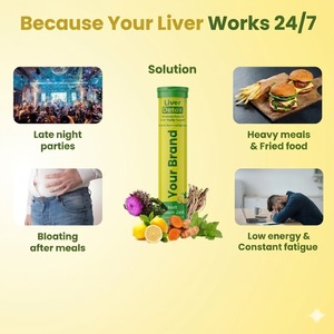 Comprimés effervescents de fibres alimentaires pour la détoxification du foie, soutien digestif et soulagement des ballonnements avec extraits d'herbes, saveur menthe-citron (OEM) - Product Image 2